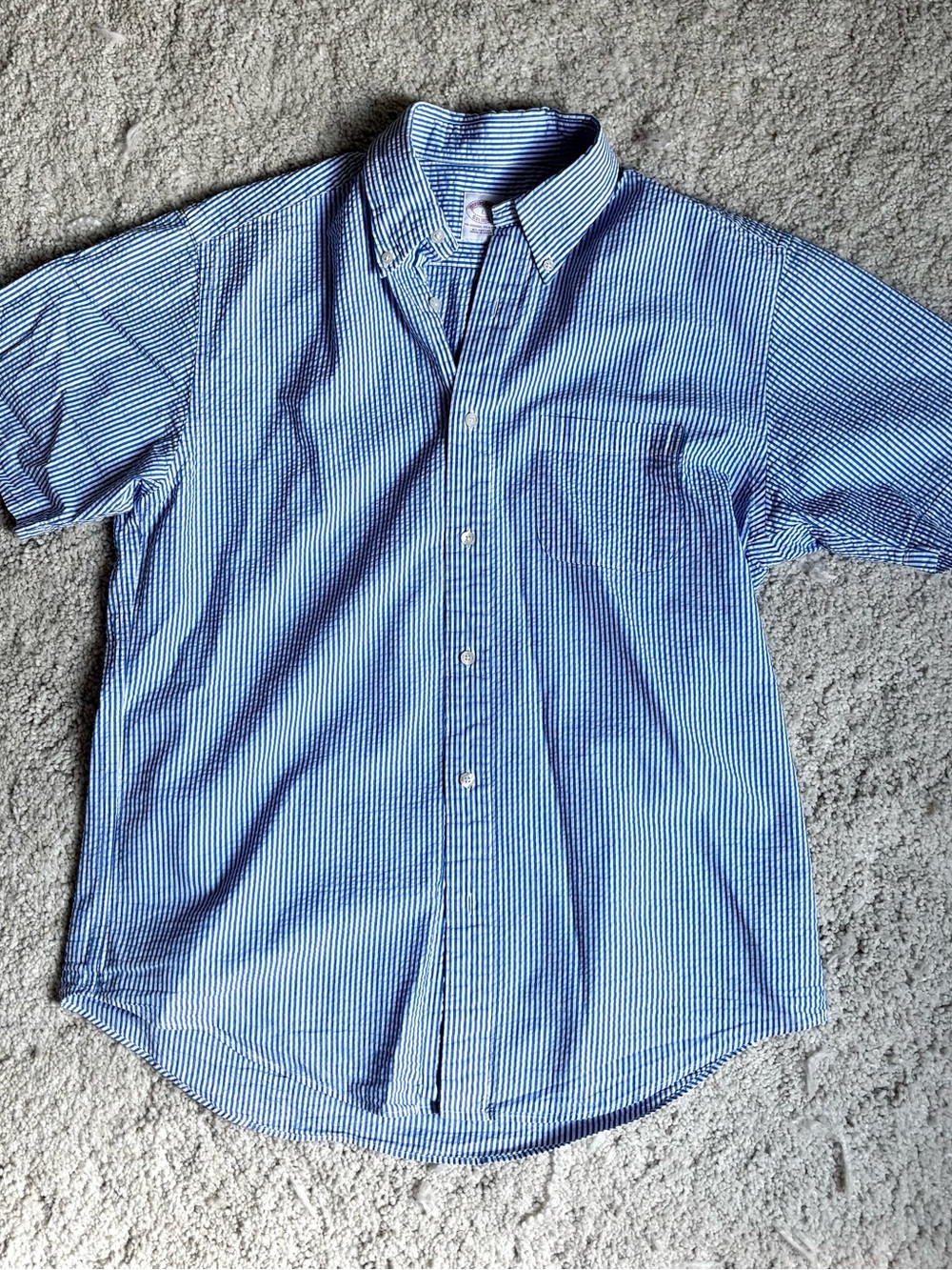 Brooks Brothers Blue and White Striped Short-Sleeve Button-Down Shirt